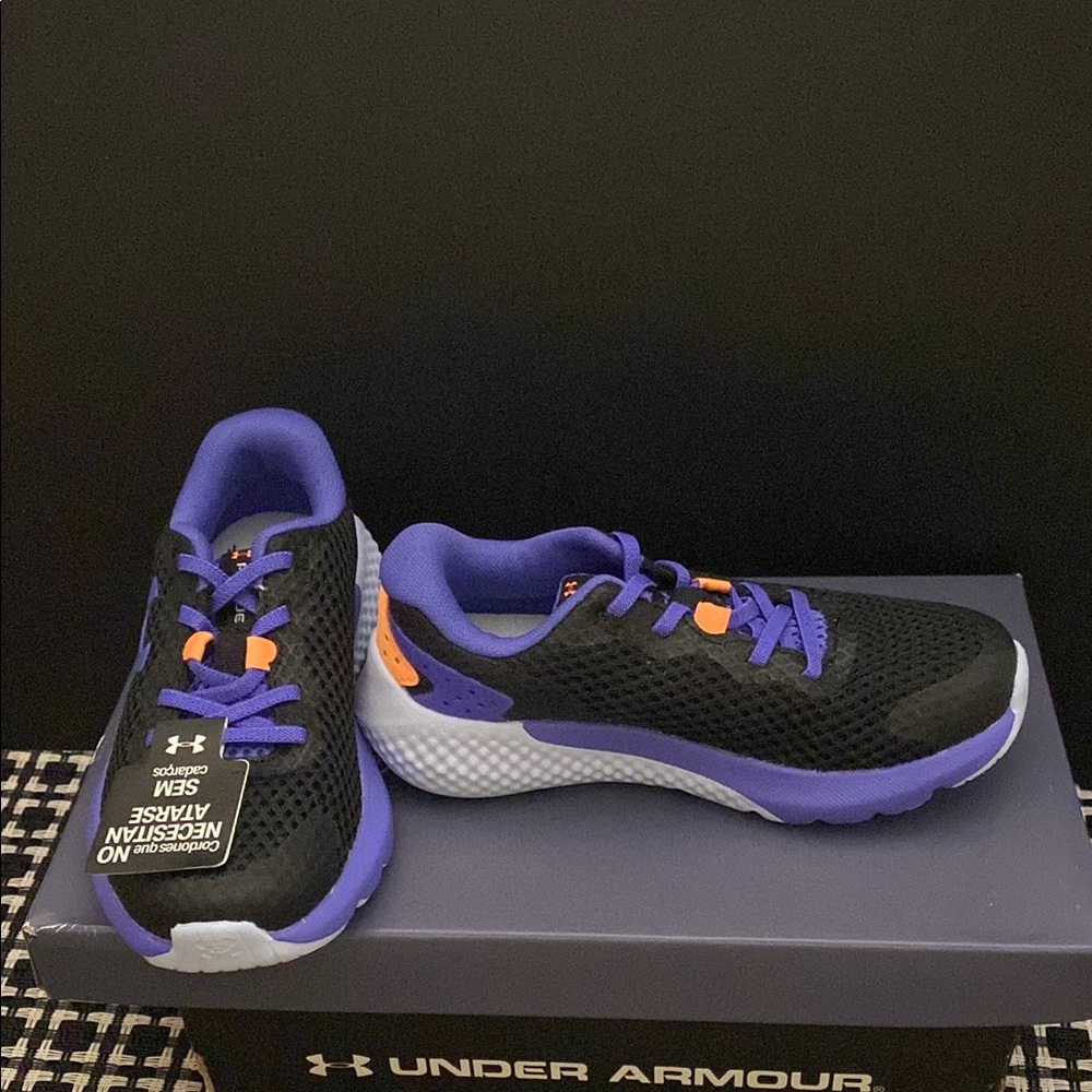 Under Armour Black and Purple, Girls Slip-on Sneakers Athletic Performance, 11K